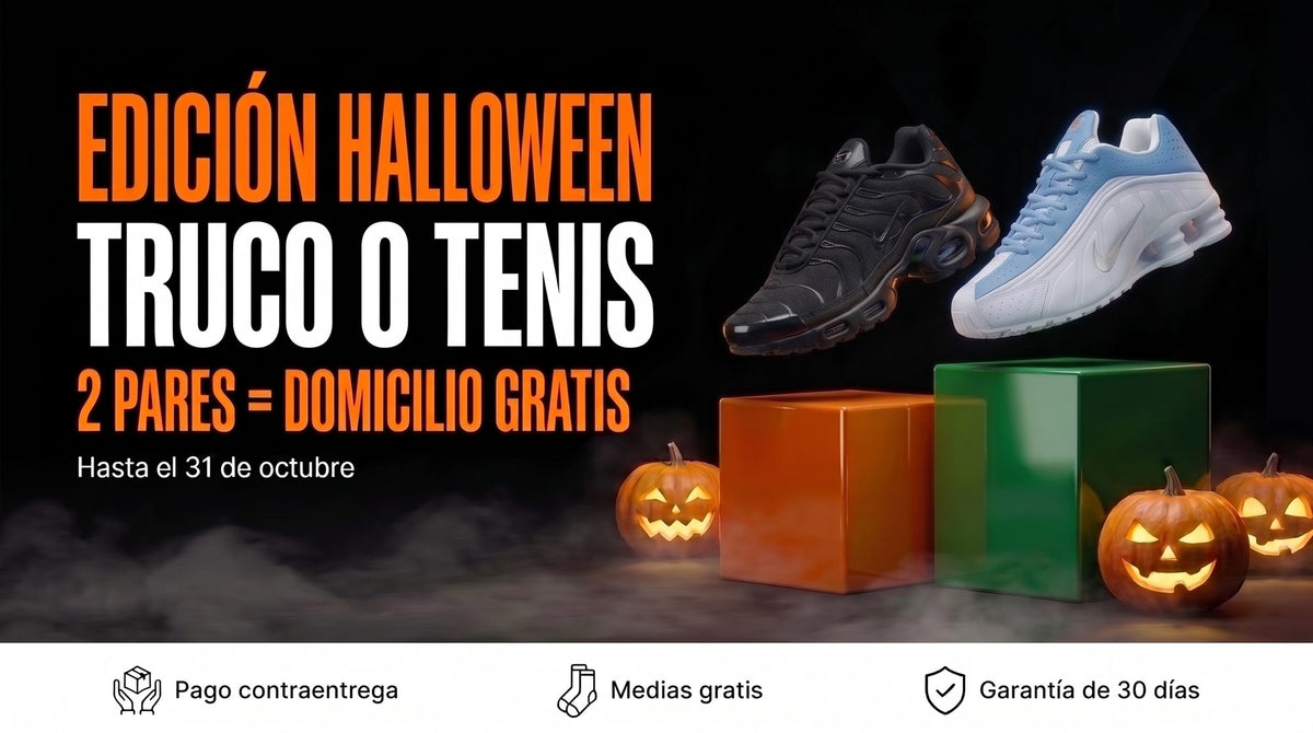 Edición Halloween: Truco o Tenis. 2 pares = domicilio gratis, hasta el 31 de octubre. Pago contraentrega, medias gratis y garantía de 30 días.